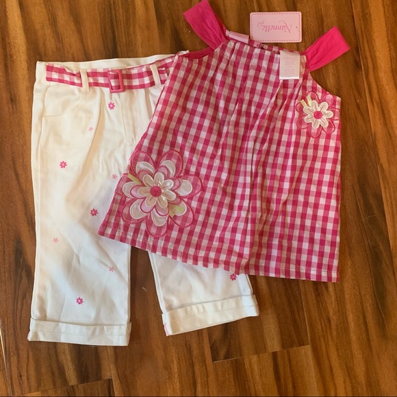Nanette 2 piece Pink/White Capri Pant Set with Sleeveless Top